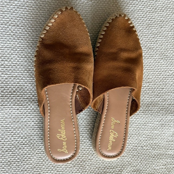 Sam Edelman Austin Tan Cognac Suede Woven Espadrille Slides Sandals Size 8M - Picture 4 of 6